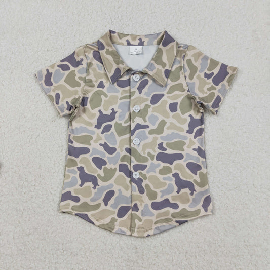 Baby Boys Kids Short Sleeves Buttons Cardigan Camo Shirt RTS
