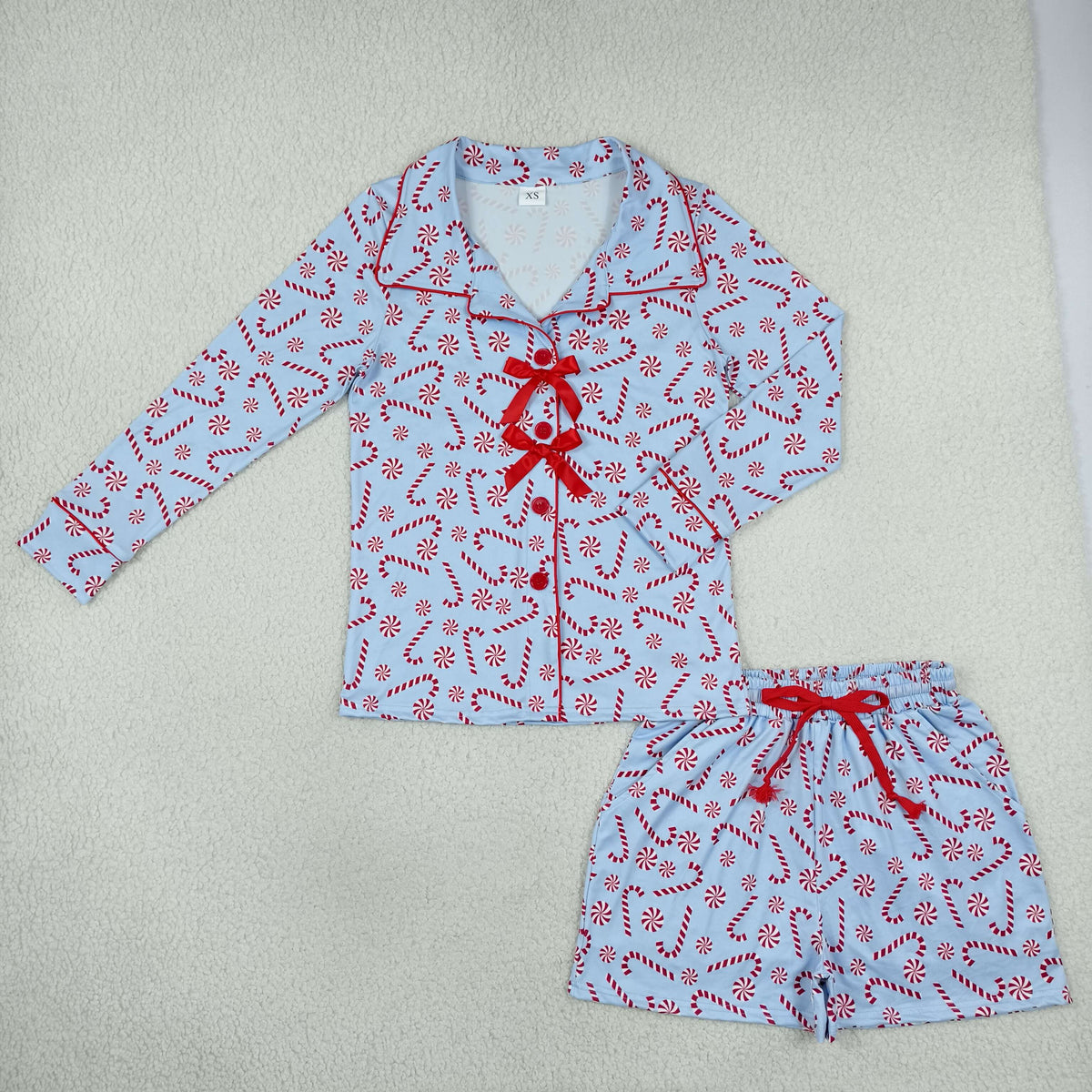 Sibling Adult Women Long Sleeves Buttons Shirts Pockets Shorts Pajamas Christmas Sets RTS