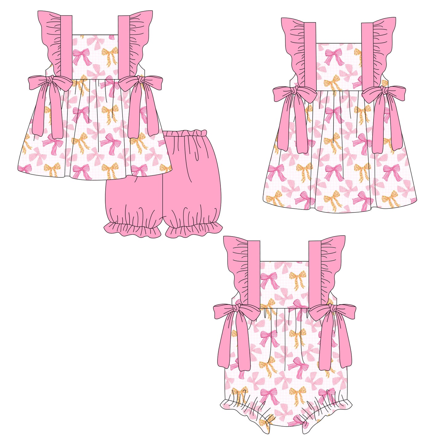 ( Moq 5 Each Style ) Sibling Baby Girls Kids Bows Romper Dress Set Summer Clothes