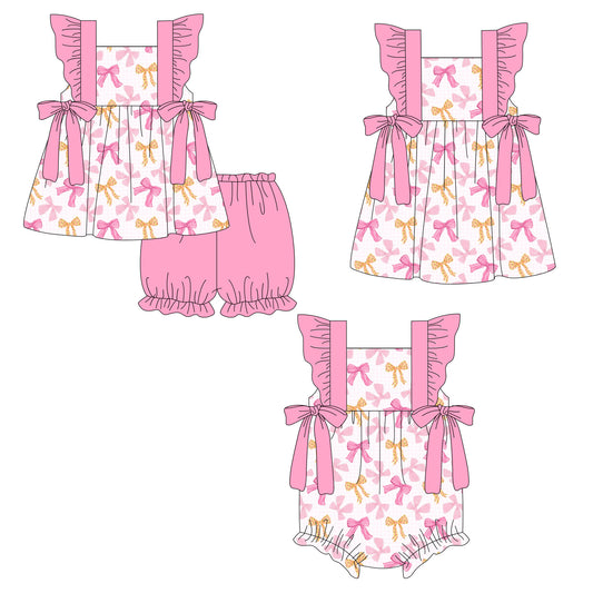 ( Moq 5 Each Style ) Sibling Baby Girls Kids Bows Romper Dress Set Summer Clothes
