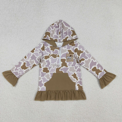 Sibling Boys Girls Kids Long Sleeves Embroidery Dog Duck Hoodie Zipper Camo Shirt RTS