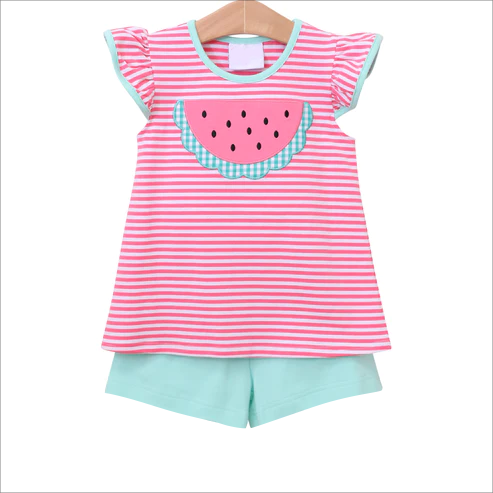 Moq 3 Pre-order GSSO0834 Baby Girl Short Sleeves Watermelon Shirt Shorts Summer Set