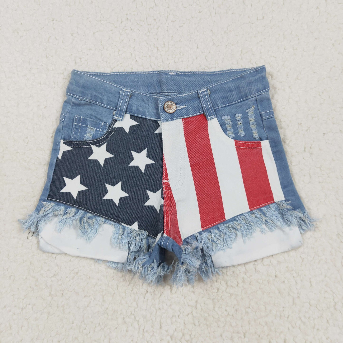 NC0003 Summer July 4th Baby Girl Star Stripe Denim Shorts