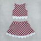 Baby Girls Kids Pig Checked Shirt Scallop Bows Skirt Shorts Team Set Yoga Active Clothes RTS