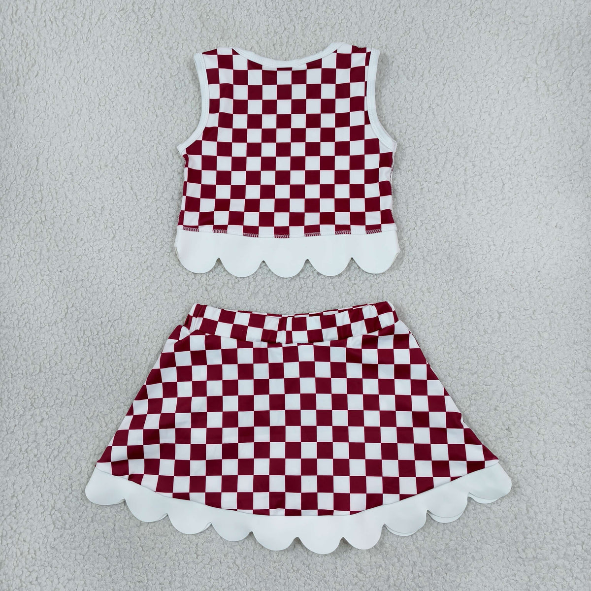 Baby Girls Kids Pig Checked Shirt Scallop Bows Skirt Shorts Team Set Yoga Active Clothes RTS