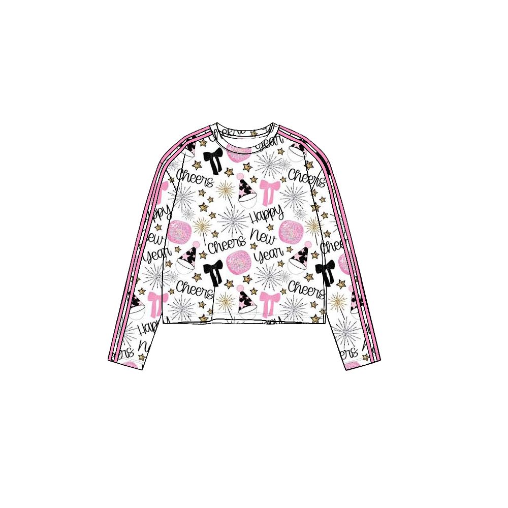 ( Moq 5 ) Preorder Baby Girls Toddler Long Sleeves Bows Happy New Year Shirt Tops Yoga Active Clothes