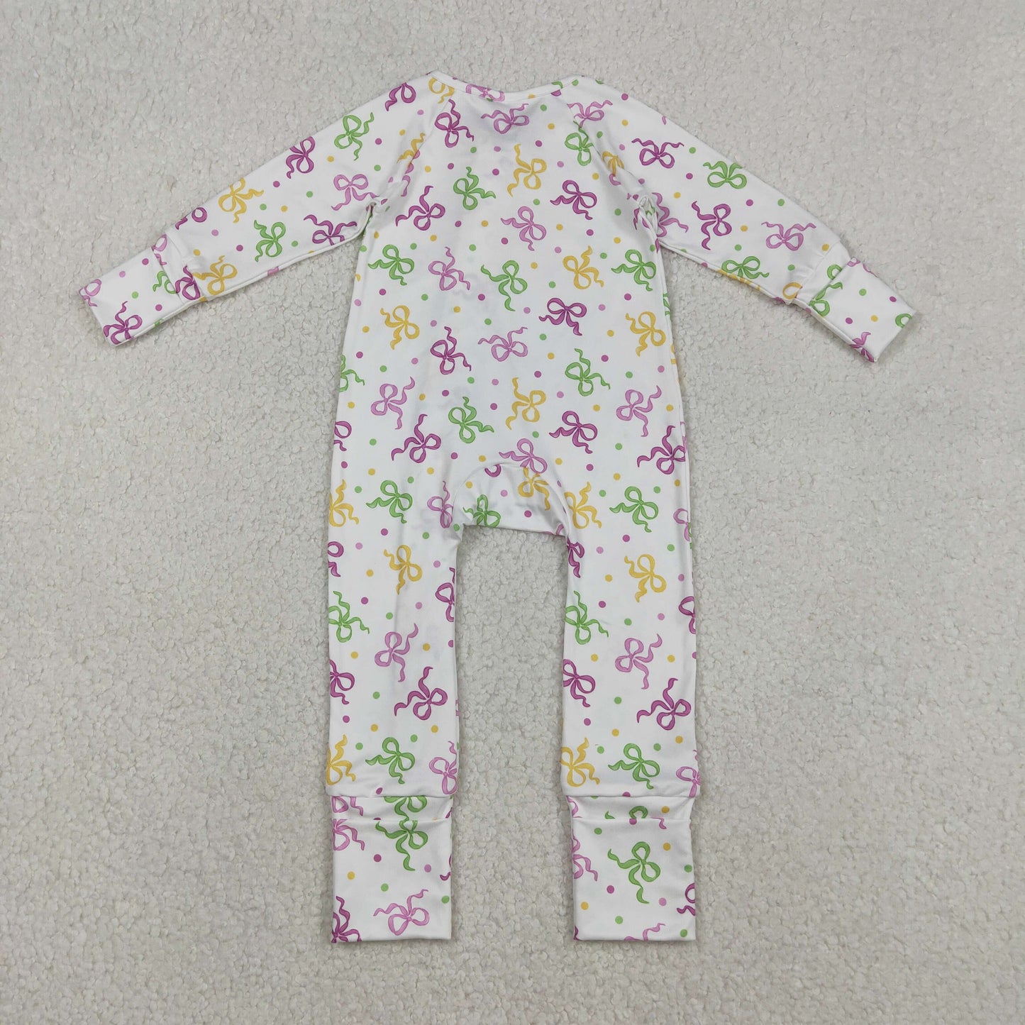 Baby Girls Infant Long Sleeves Dots Bows Mardi Gras Zipper Sleeper Romper