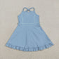 Baby Girls Kids Straps Yoga Active Blue Ruffle Knee Length Dress RTS