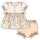 Baby Girl Short Sleeves Flower Plaid Sibling Romper Dress Clothes Set ( Moq 5 Each Design )11.21