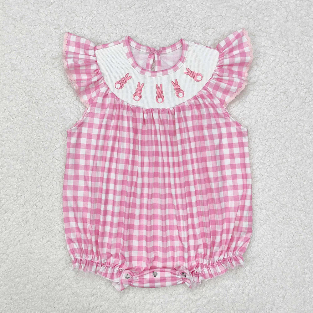 Baby Girl Infant Short Sleeves Checkered Smocked Sibling Holiday Bubble Romper