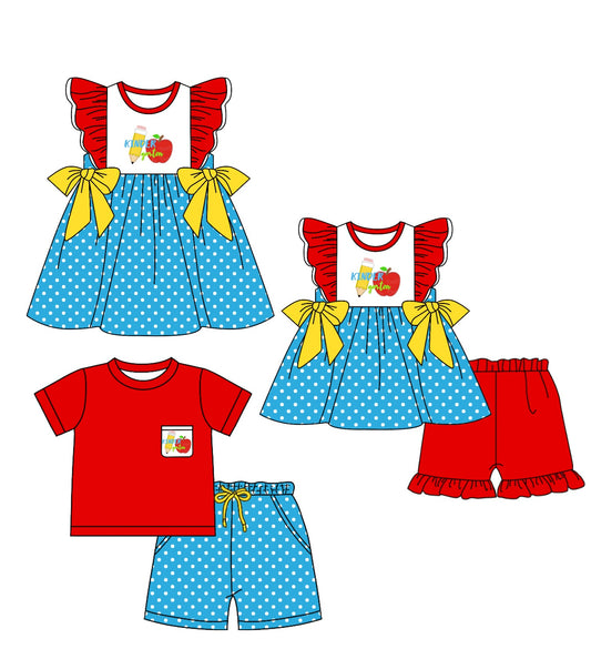 Baby Boy Girl Apple Pencil Back To School Sibling Romper Dress Set ( Moq 5 Each Style ) 1.16