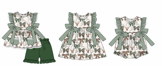 Baby Girl Short Sleeves Camo Bows Deer Romper Dress Clothes Set ( Moq 5 Each Design )12.2
