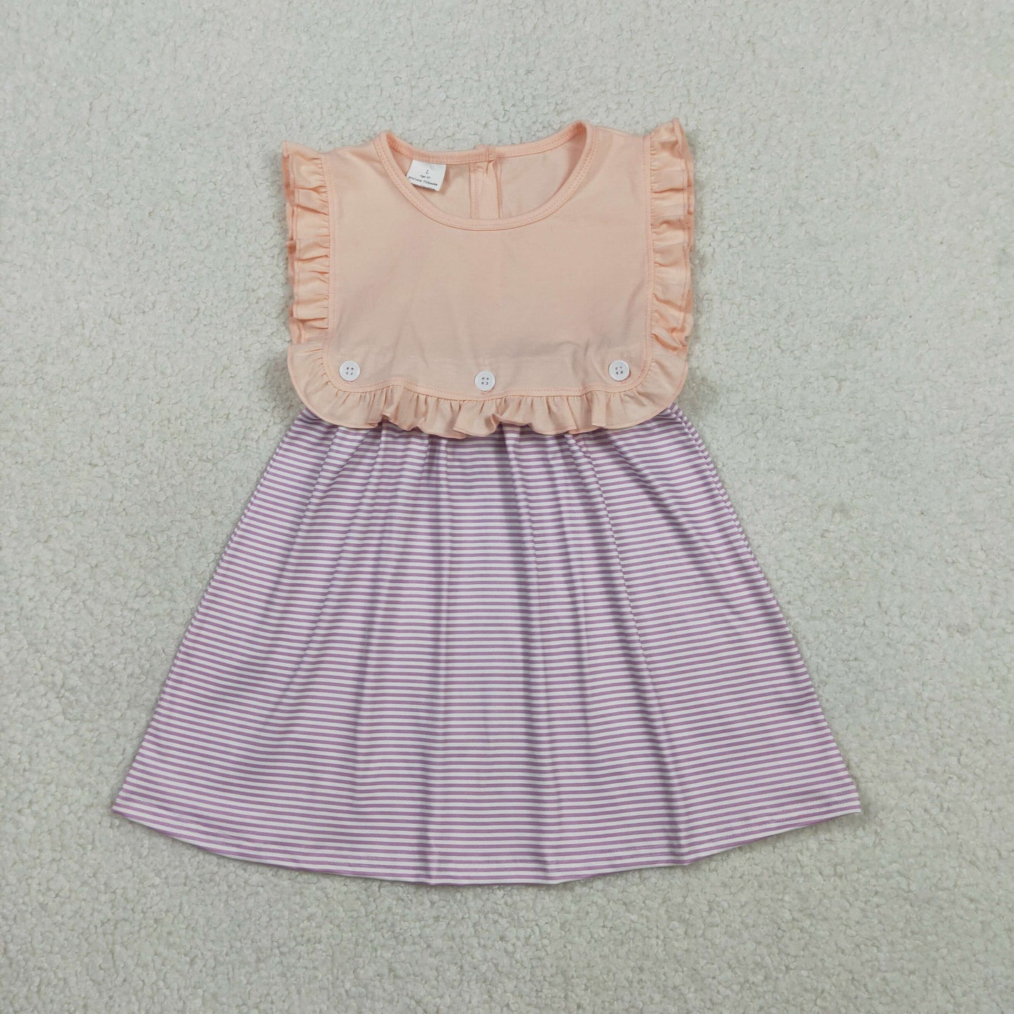 Baby Girls Kids Purple Stripes Ruffle Summer Knee Length Dress RTS