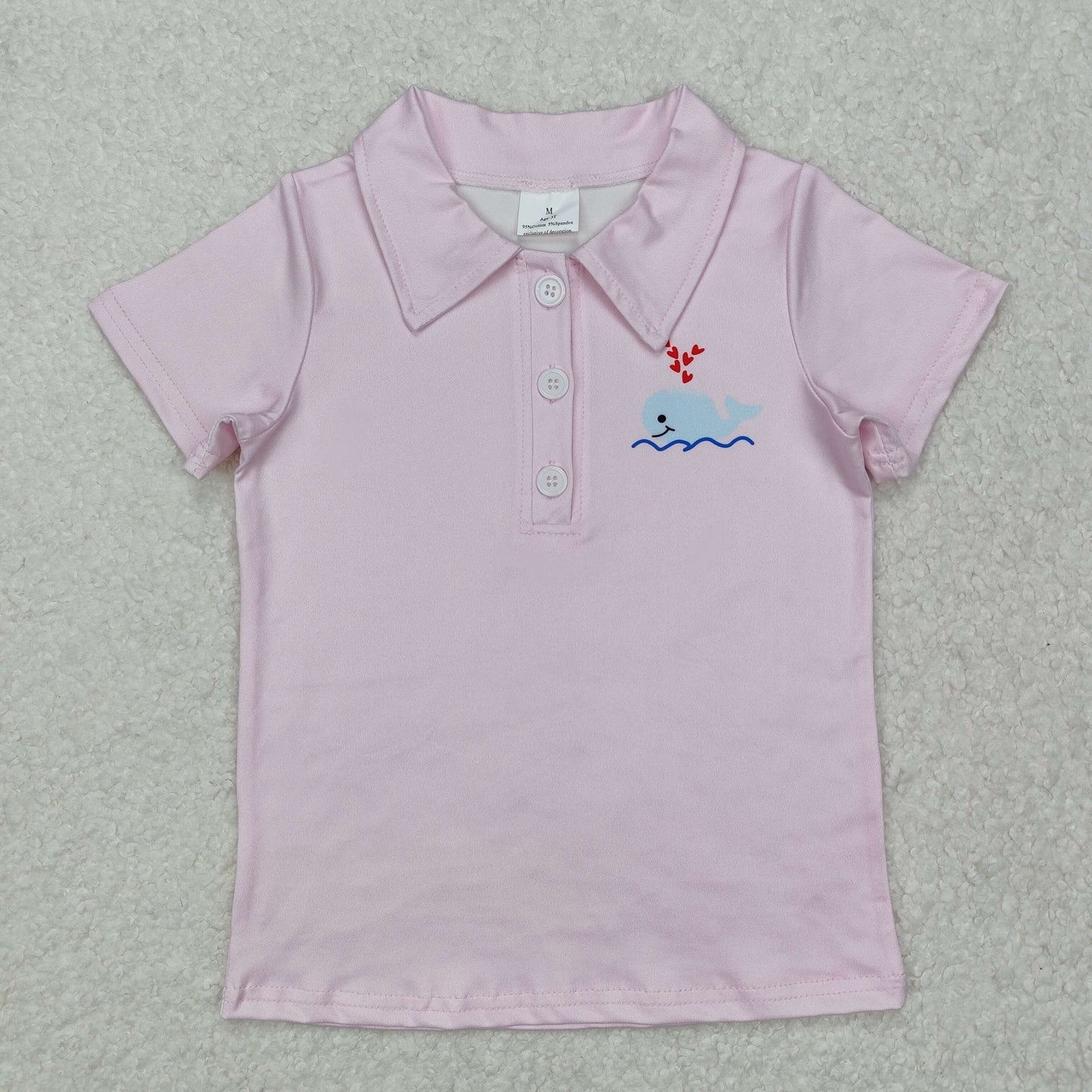 RTS Baby Boy Short Sleeves Whale Heart Pink Pullover Buttons Shirt