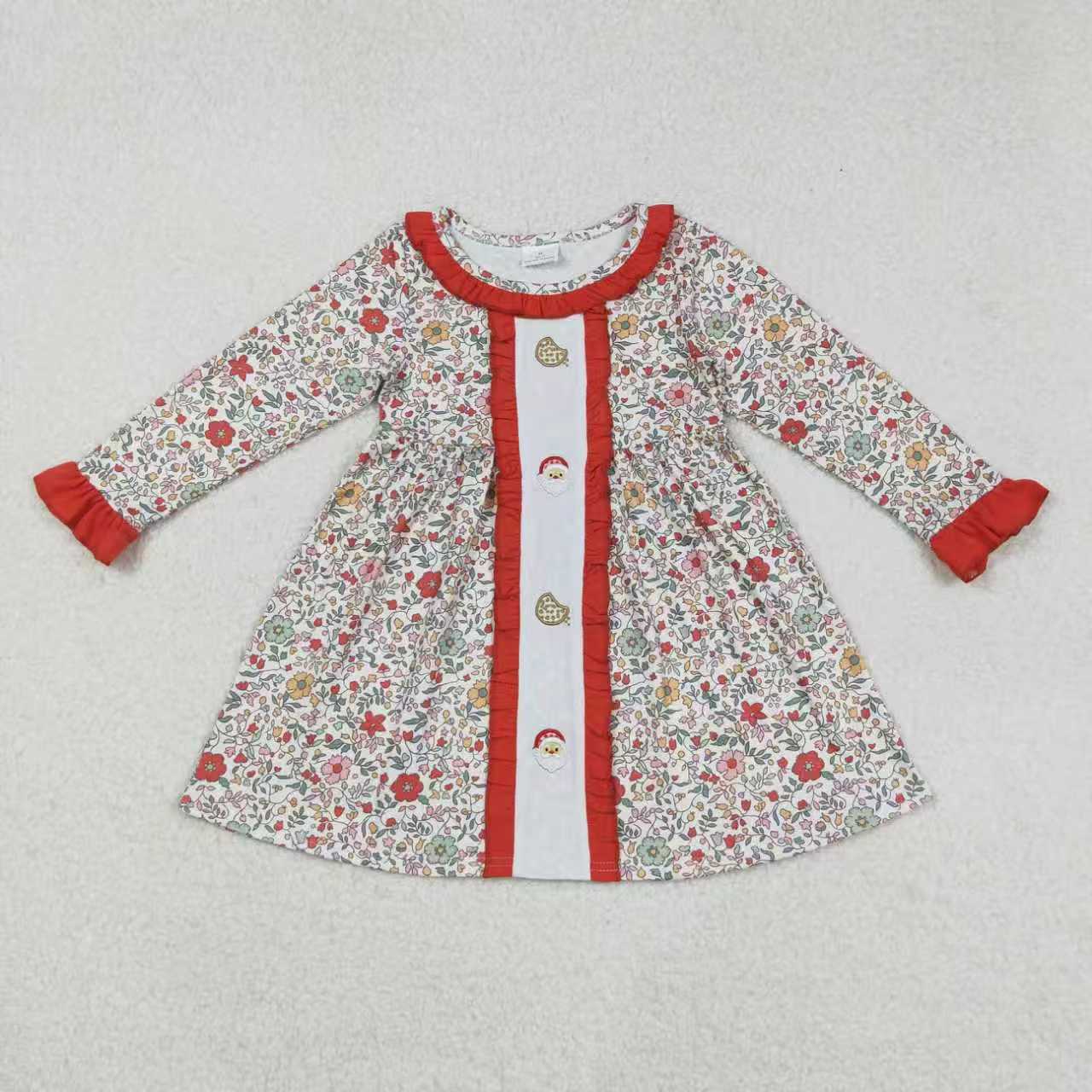 Sibling Baby Girl Long Sleeves Floral Embroidery Santa Cakes Christmas Romper Dress Set RTS