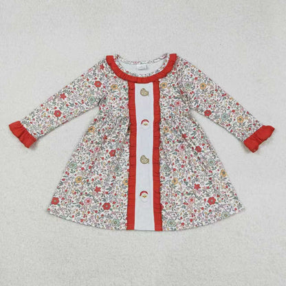 Sibling Baby Girl Long Sleeves Floral Embroidery Santa Cakes Christmas Romper Dress Set RTS