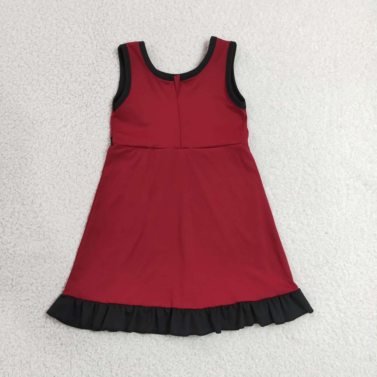 Baby Girls Kids Sleeveless Shorts Knee Length Dark Red Dress Yoga Active Scallop Clothes RTS