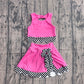 ( No moq ) Preorder Baby Girls Kids Sleeveless Pink Tops Plaid Bows Skirt Shorts Yoga Set Clothes