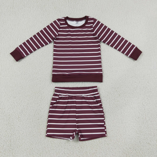 Baby Girls Kids Long Sleeves Shirt Shorts Red Stripes Set Yoga Active Clothes RTS