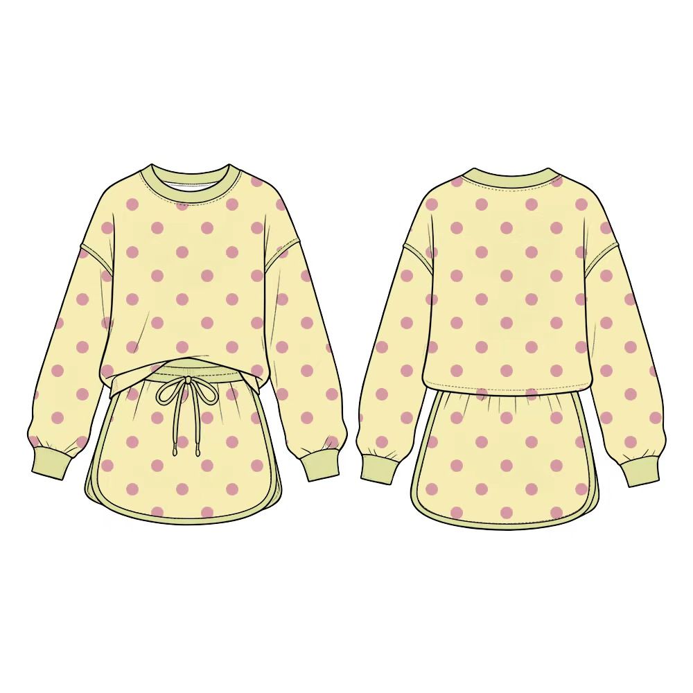 ( Moq 5 ) Preorder Baby Girls Kids Long Sleeves Dots Shirt Skirt Shorts Yellow Set Clothes