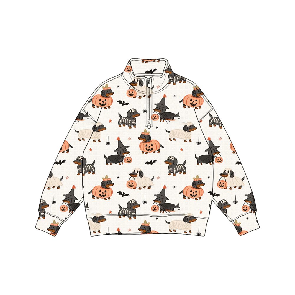 ( Moq 5 ) Preorder Toddler Kids Long Sleeves Dogs Pumpkins Halloween Pullover Zipper Shirt Clothes