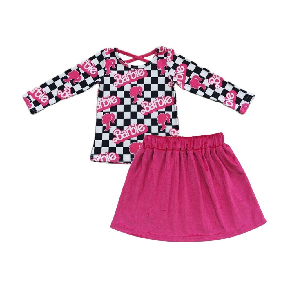 Baby Girl Long Sleeves Pink Velvet Skirt Doll Outfit