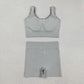 Adult Woman Sleeveless Grey Camo Tank Tops Shorts Knitted Yoga Set RTS
