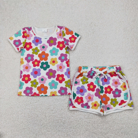 Baby Girl Kids Toddler Colorful Flower Shirt Shorts Clothes Set RTS