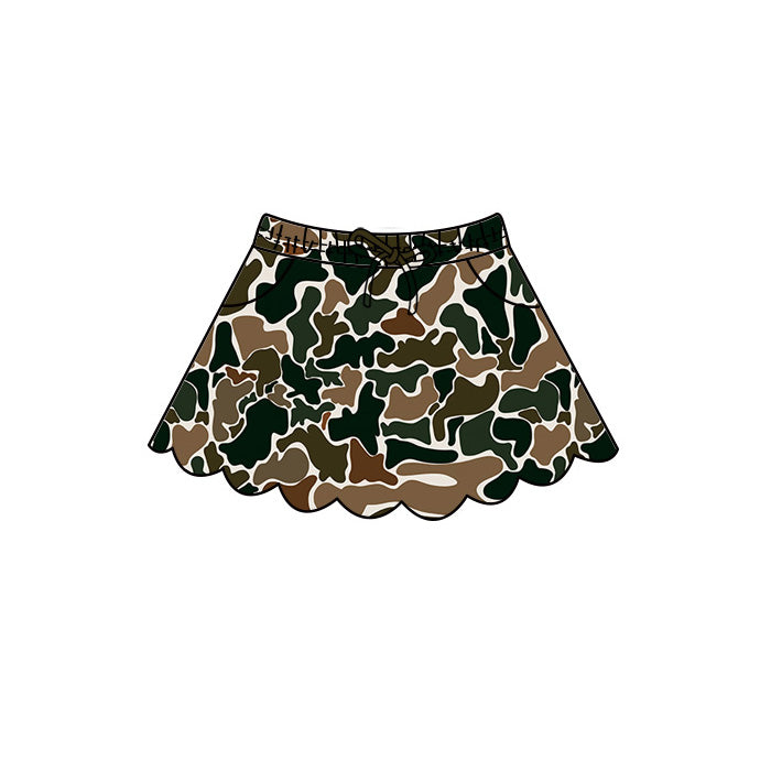 ( Moq 5 ) Preorder Baby Girls Kids Shorts Pockets Skirt Scallop Brown Camo Clothes