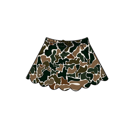 ( Moq 5 ) Preorder Baby Girls Kids Shorts Pockets Skirt Scallop Brown Camo Clothes