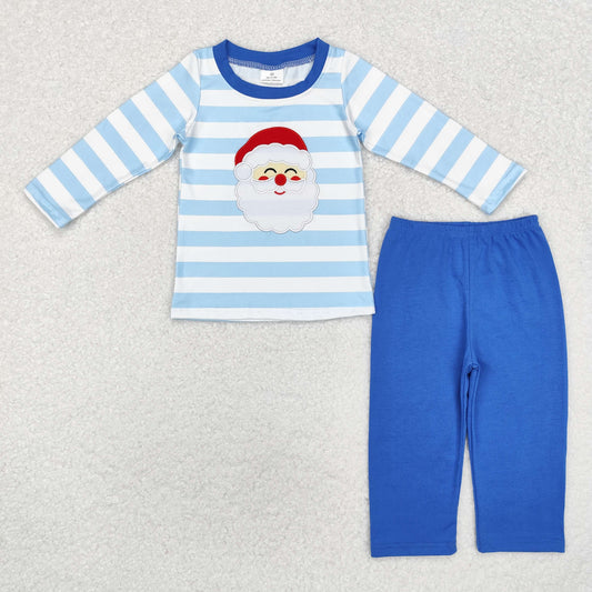 Baby Girl Long Sleeves Embroidery Christmas Pink Stripes Santa Shirt Pants Set