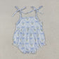 Baby Girl Blue Straps Bows Flower Ruffle Bubble Romper RTS