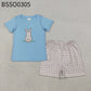 Sibling Baby Boys Girls Short Sleeves Embroidery Rabbit Tops Plaid Shorts Easter Sets RTS