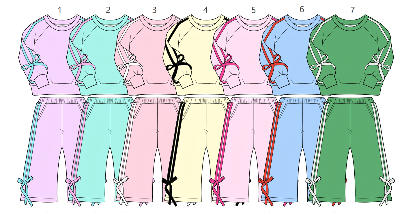 ( Moq 5 Each Style ) Sibling Baby Girls Kids Long Sleeves Bows Shirts Pants Sets Cotton Clothes