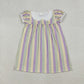 Baby Girl Short Sleeves Colorful Stripes Mardi Gras Knee Length Dress RTS