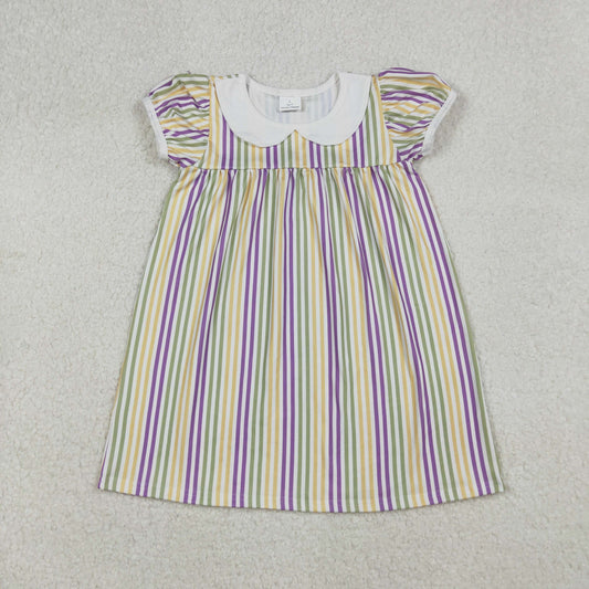 Baby Girl Short Sleeves Colorful Stripes Mardi Gras Knee Length Dress RTS