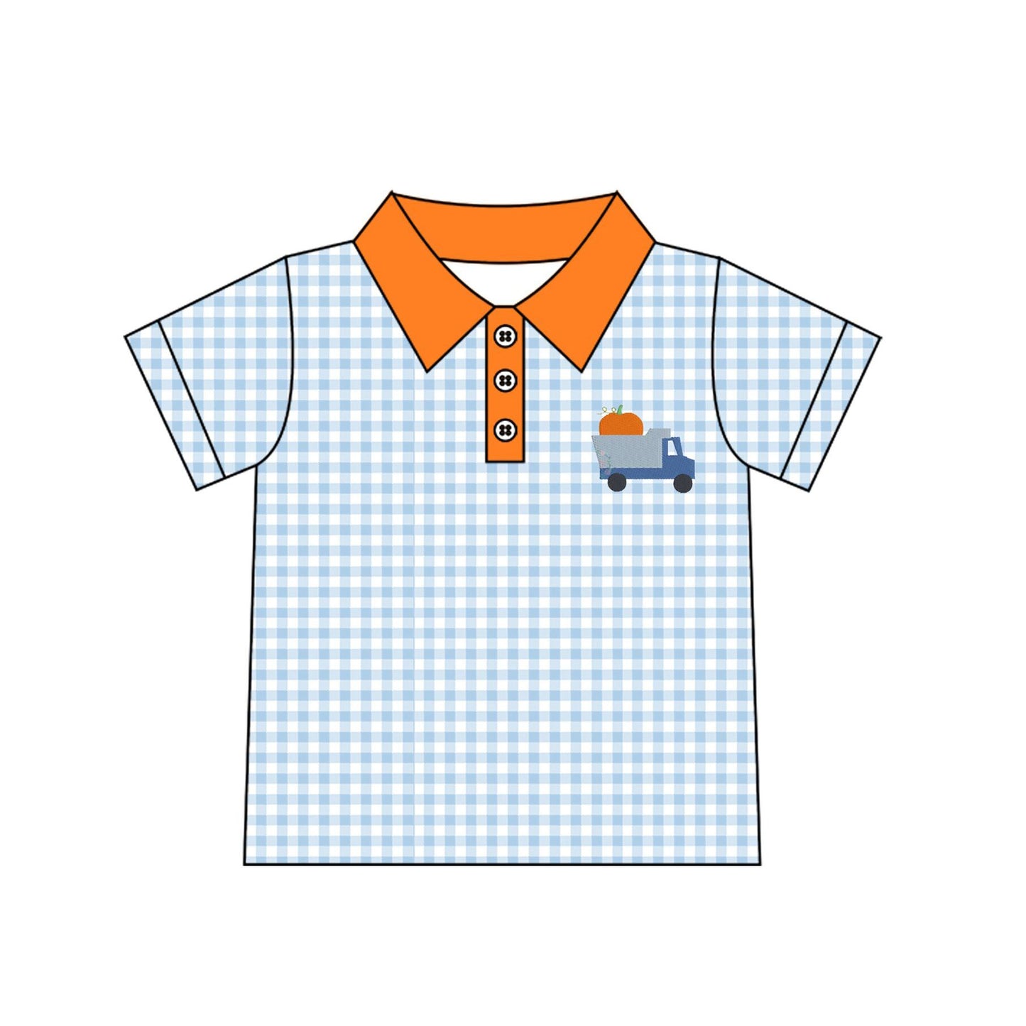 ( Moq 5 ) Preorder Baby Boys Kids Pumpkin Truck Blue Plaid Buttons Shirt Kids Thanksgiving Clothes