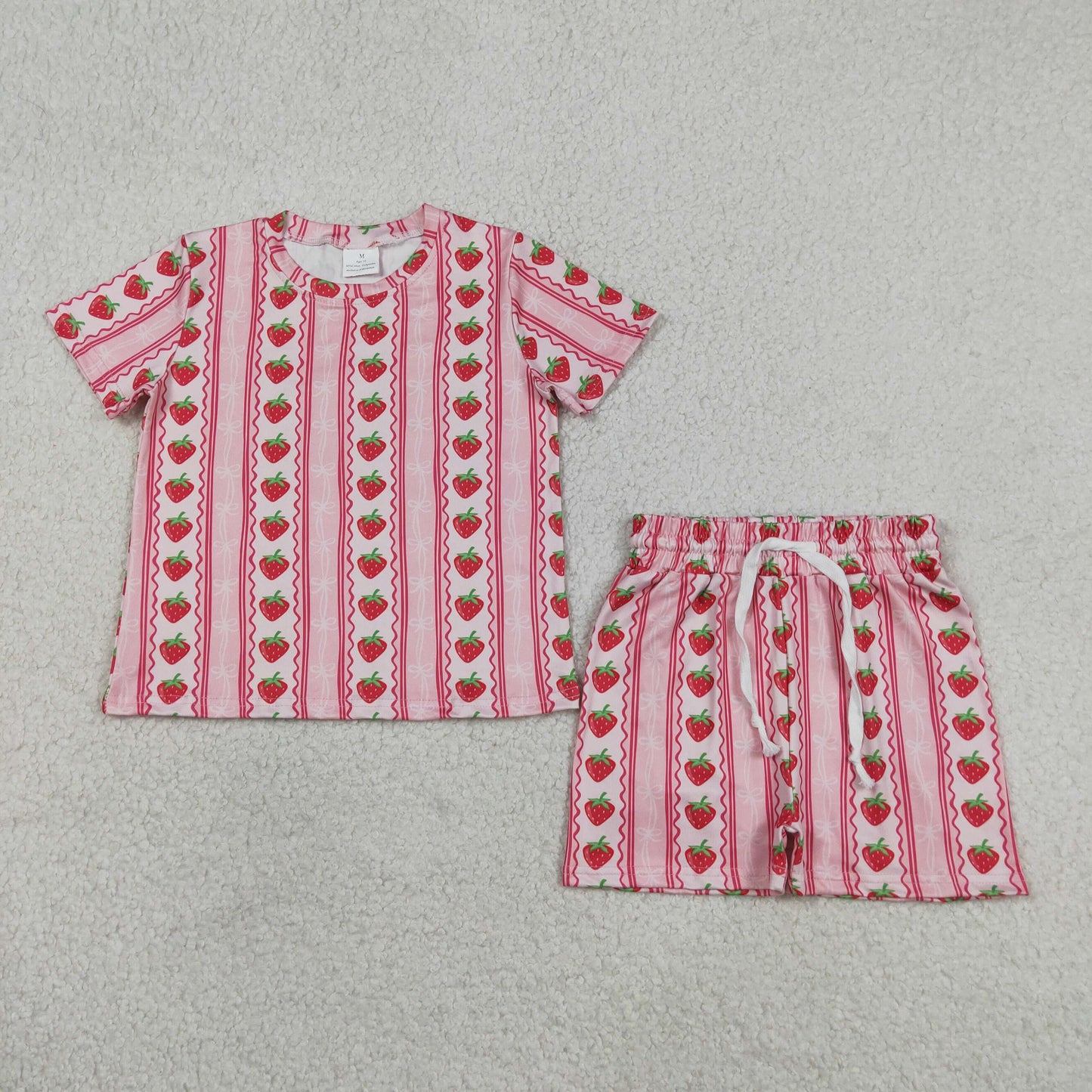 Baby Girl Kids Short Sleeves Strawberry Bows Shirt Shorts Set Summer Clothes RTS