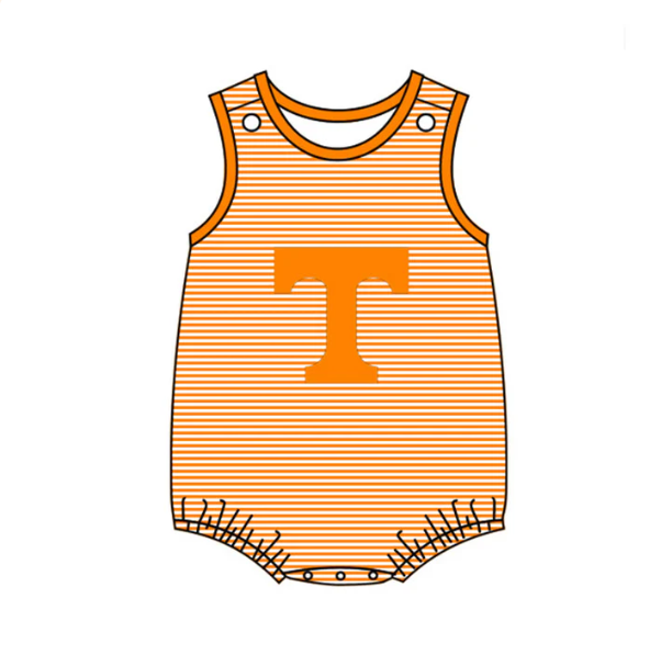 Baby Boy Team Sleeveless Stripes Orange Bubble Romper