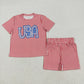 Baby Girl Short Sleeves Red Stripes Shirt Shorts 4th Of July Pajamas Set RTS