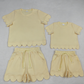Sibling Baby Girls Adult Women Short Sleeves Yellow Cotton Shirts Shorts Scallop Sets Summer Clothes RTS