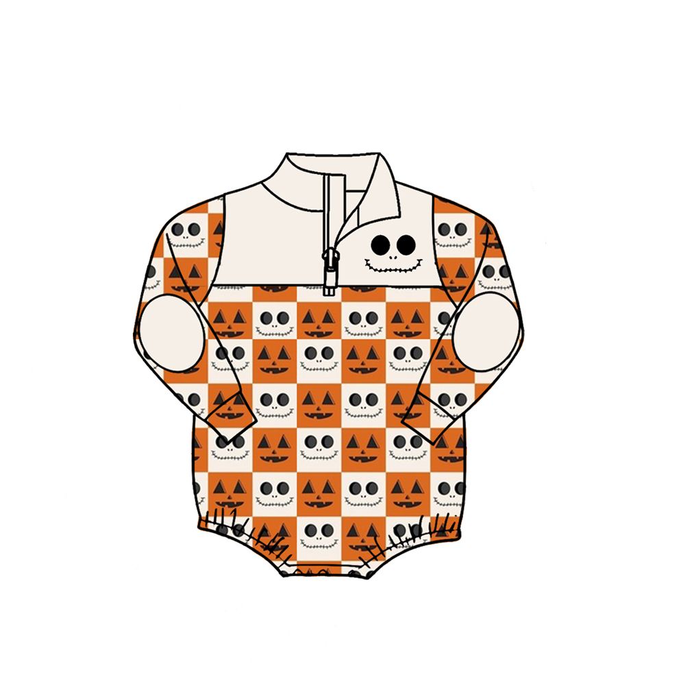 ( Moq 5 ) Preorder Baby Boys Kids Long Sleeves Halloween Plaid Zipper Bubble Romper Clothes