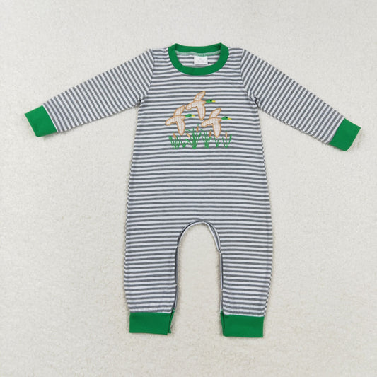 Baby Boy Long Sleeves Stripes Embroidery Ducks Romper