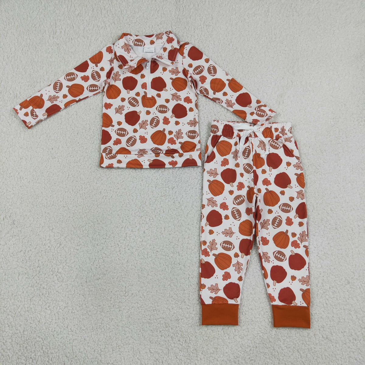 Baby Boys Kids Pumpkins Football Zipper Pullover Pockets Pants Set Fall Clothes RTS