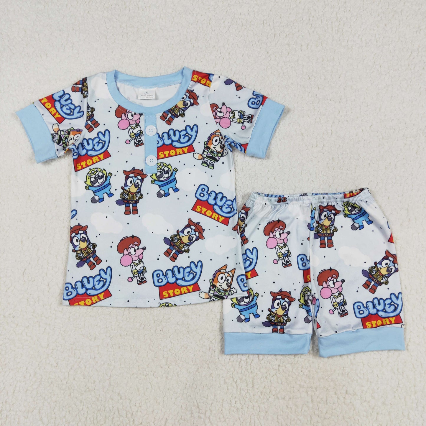 Baby Boy Short Sleeves Shirt Cartoon Dogs Shorts Pajamas Clothes Blue Set RTS