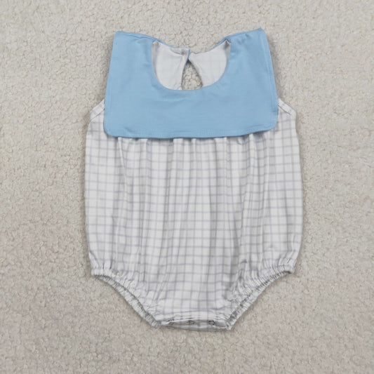 Baby Boys Infant Sleeveless Plaid Blue Summer Bubble Romper
