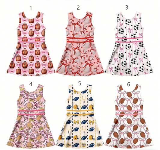 ( Moq 5 Each Style ) Sibling Baby Girls Kids Sleeveless Ball Game Bows Shorts Knee Length Dresses
