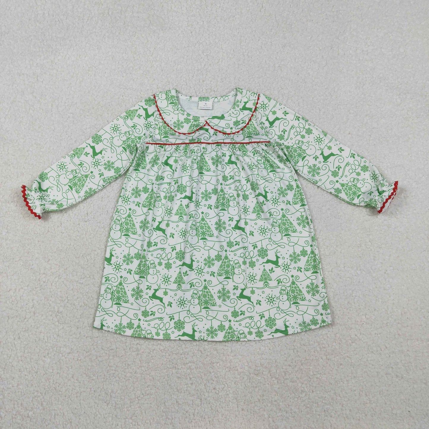 Baby Girls Kids Long Sleeves Green Deer Christmas Knee Length Dress RTS