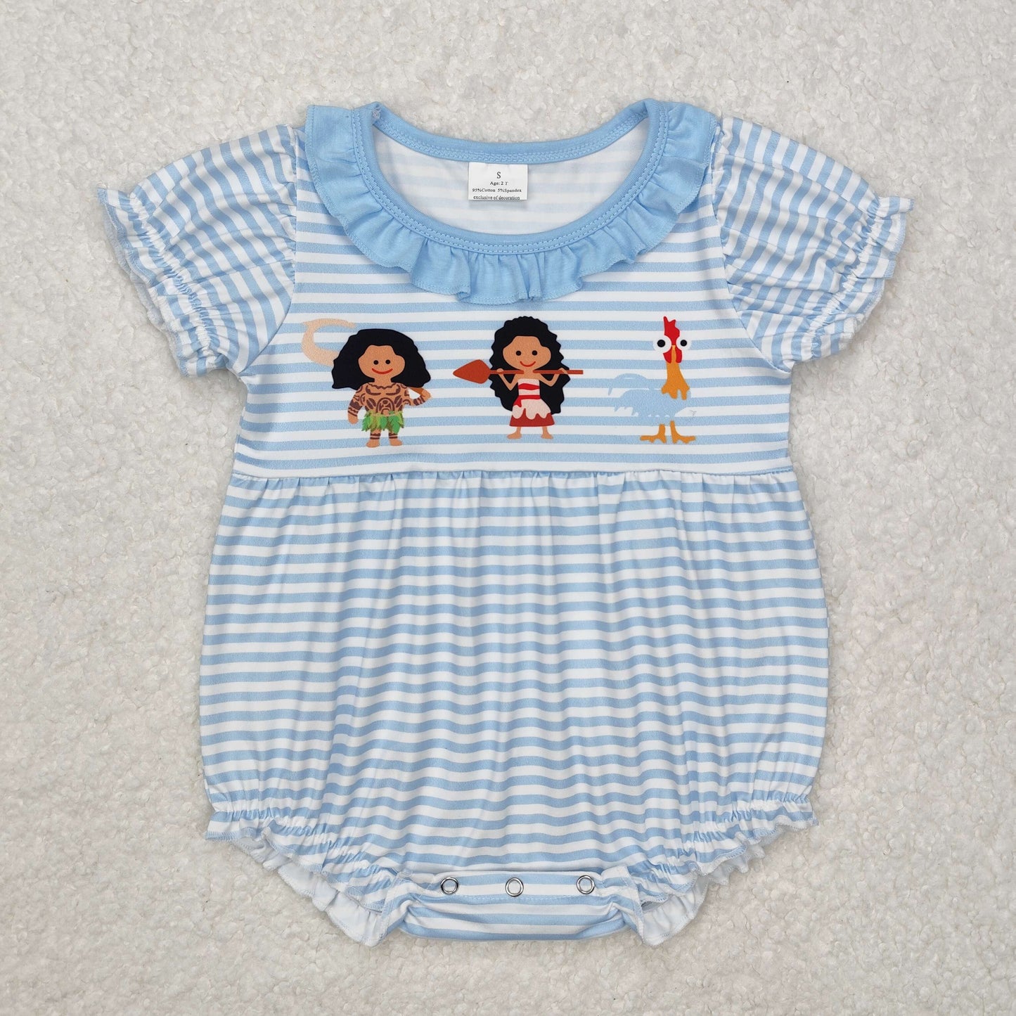 Baby Girl Short Sleeves Princess Blue Stripes Bubble Romper