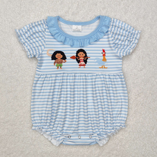 Baby Girl Short Sleeves Princess Blue Stripes Bubble Romper